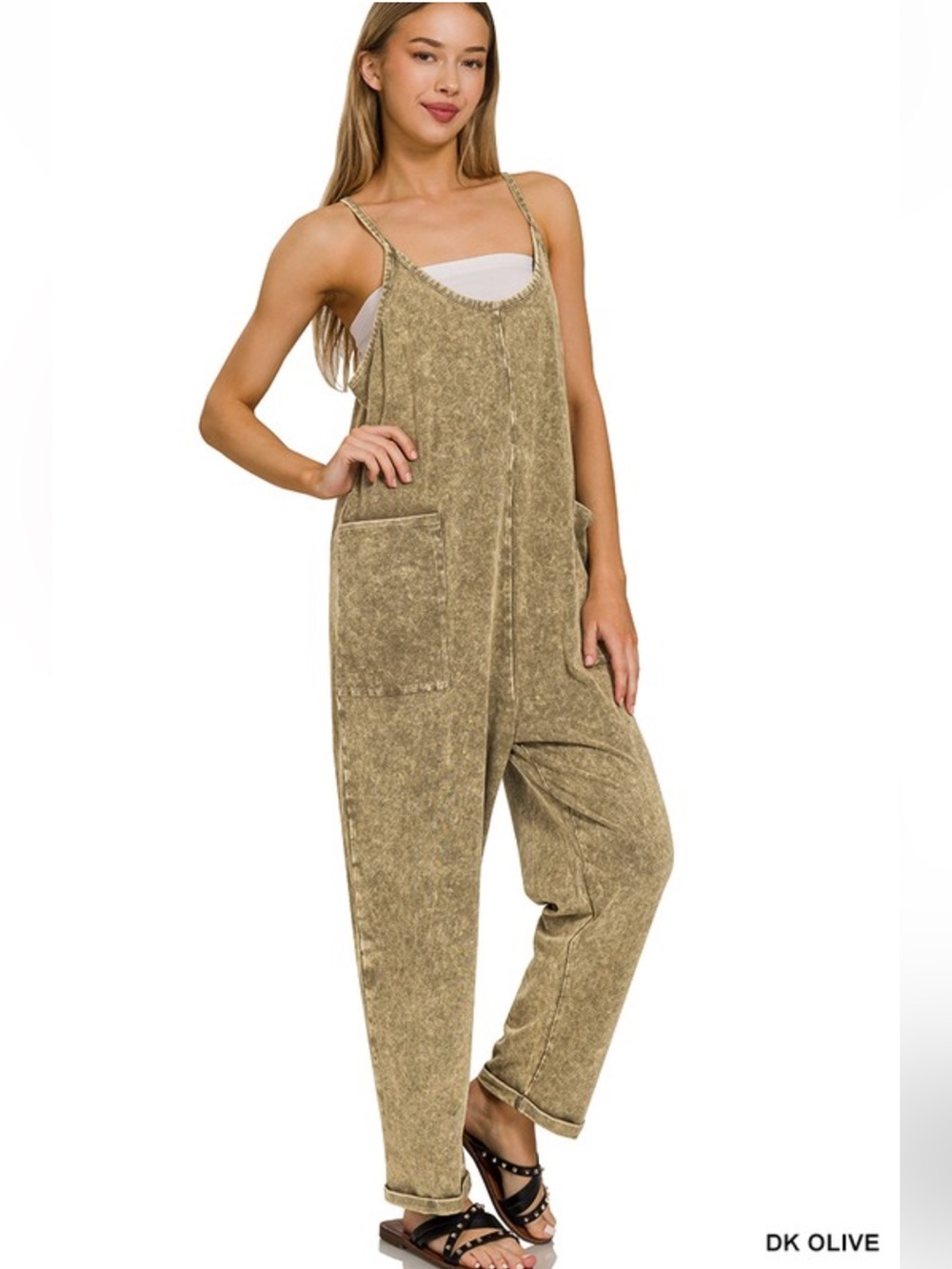 Zenana Washed Spaghetti Strap Jumpsuit Overalls NWT